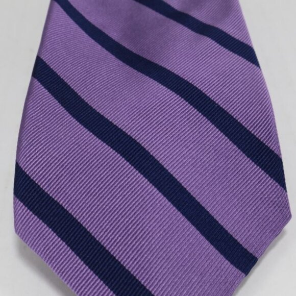 Lands End Mens Necktie Silk Stripe Repp Classic Business Purple Blue - Picture 1 of 8